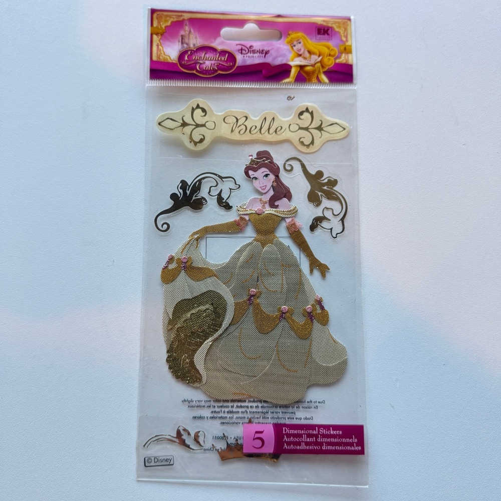 Disney Princess Belle Enchanted Tales Dimensional Stickers EK Success Gold 5pc